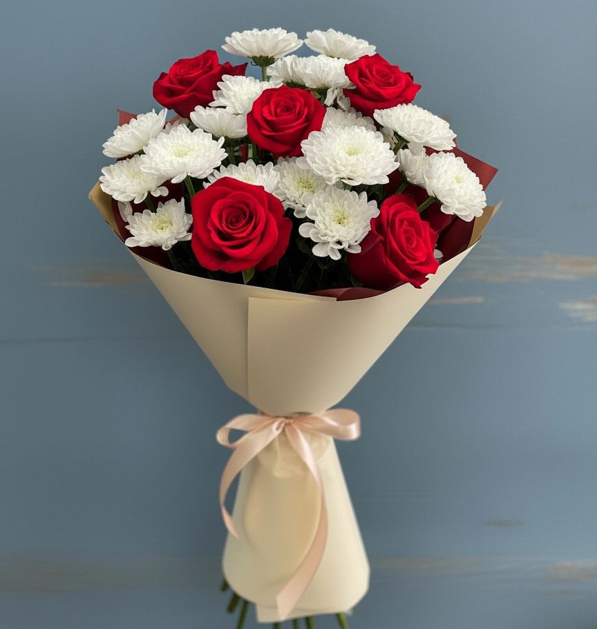 Букет цветов из: Розы и Хризантемы в Якорная Щель