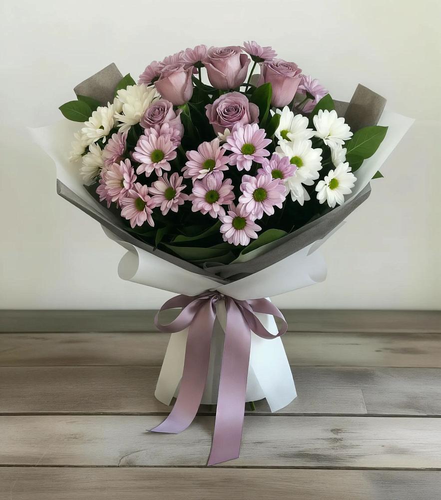 Букет цветов из: Хризантемы и Розы в Якорная Щель