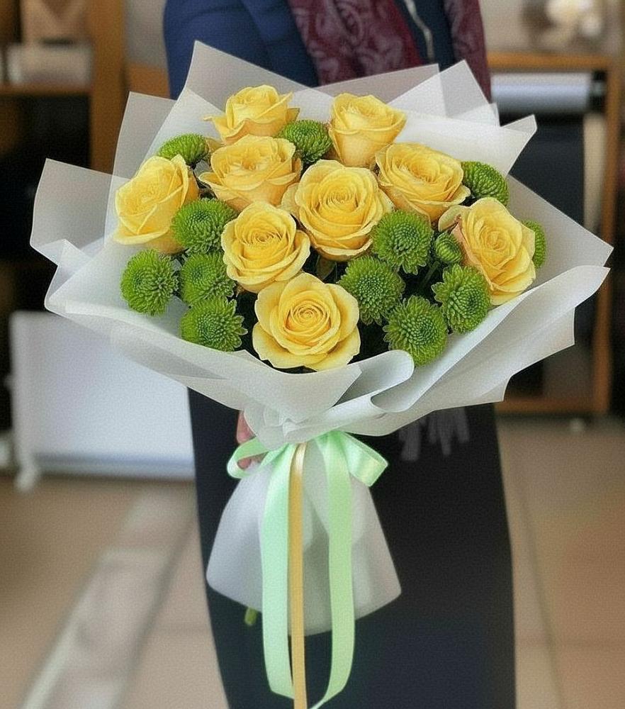 Букет цветов из: Хризантемы и Розы в Якорная Щель