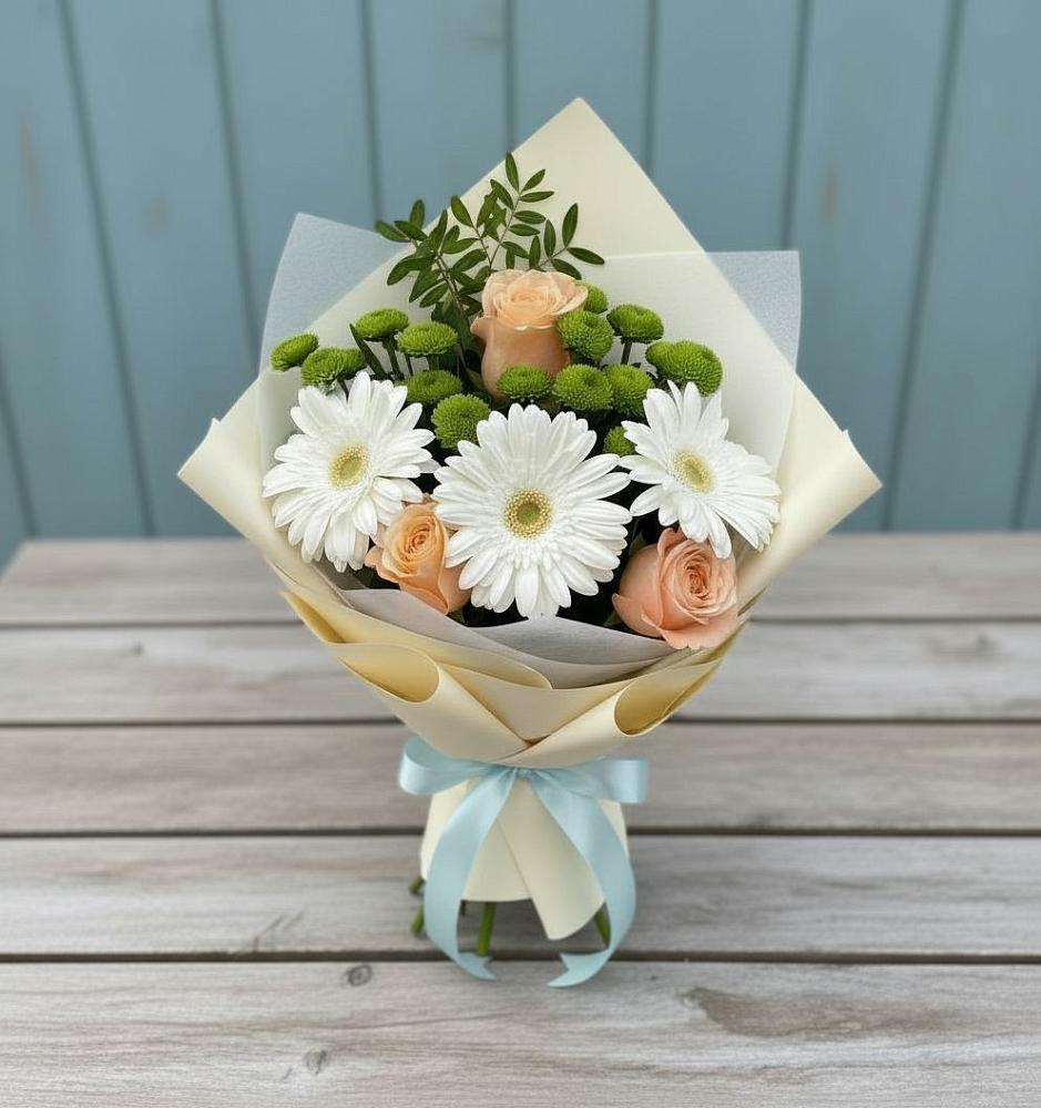 Букет цветов из: Герберы, Розы и Хризантемы в Якорная Щель