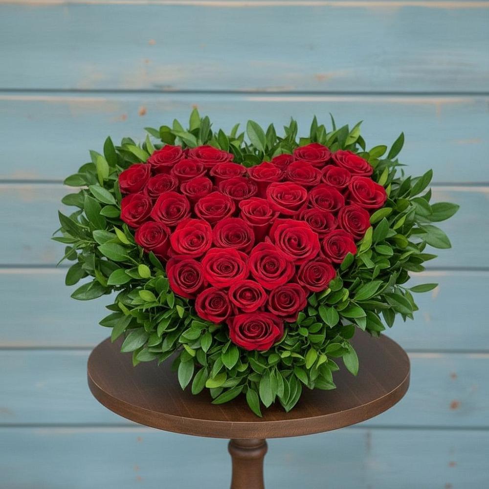 Цветочная композиция из Розы в виде сердца в Якорная Щель