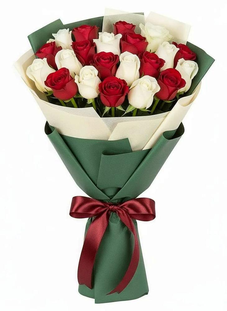 Букет Микс из красных и белых роз в Якорная Щель