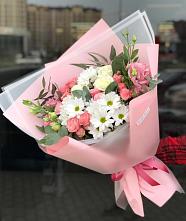 Букет цветов из:  Розы, Лизиантусы и Хризантемы в Якорная Щель