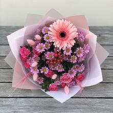 Букет цветов из:  Розы, Герберы и Хризантемы в Якорная Щель