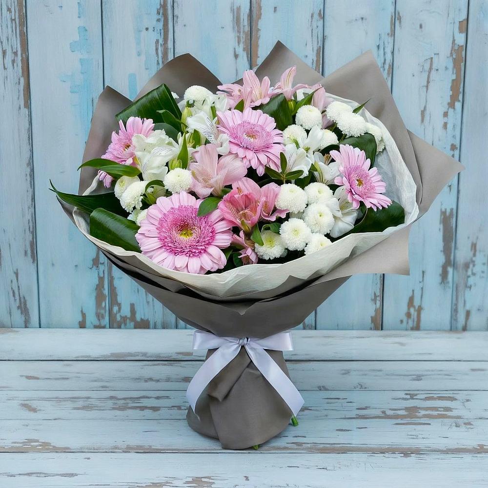 Букет цветов из: Герберы, Альстромерии и Хризантемы в Якорная Щель